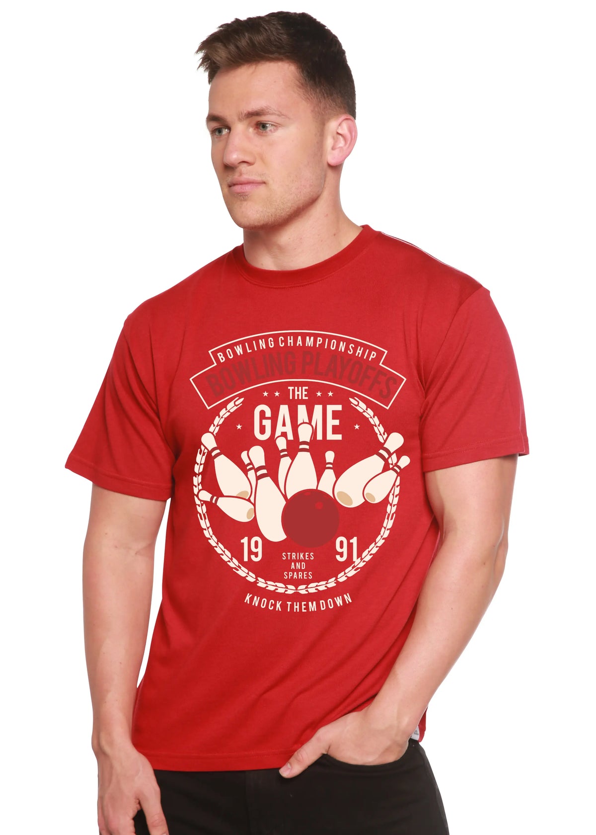 Bowling Playoffs Men's Bamboo Viscose/Organic Cotton Short Sleeve Graphic T-Shirt Spun Bamboo