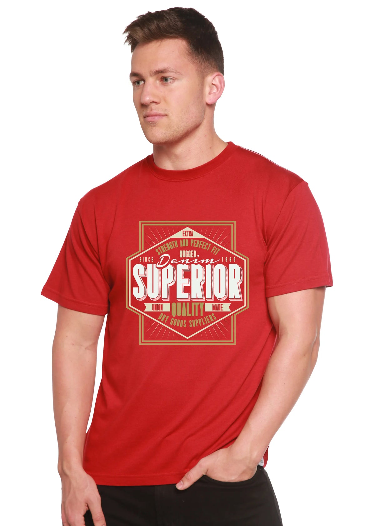 Superior Quality Men's Bamboo Viscose/Organic Cotton Short Sleeve Graphic T-Shirt Spun Bamboo