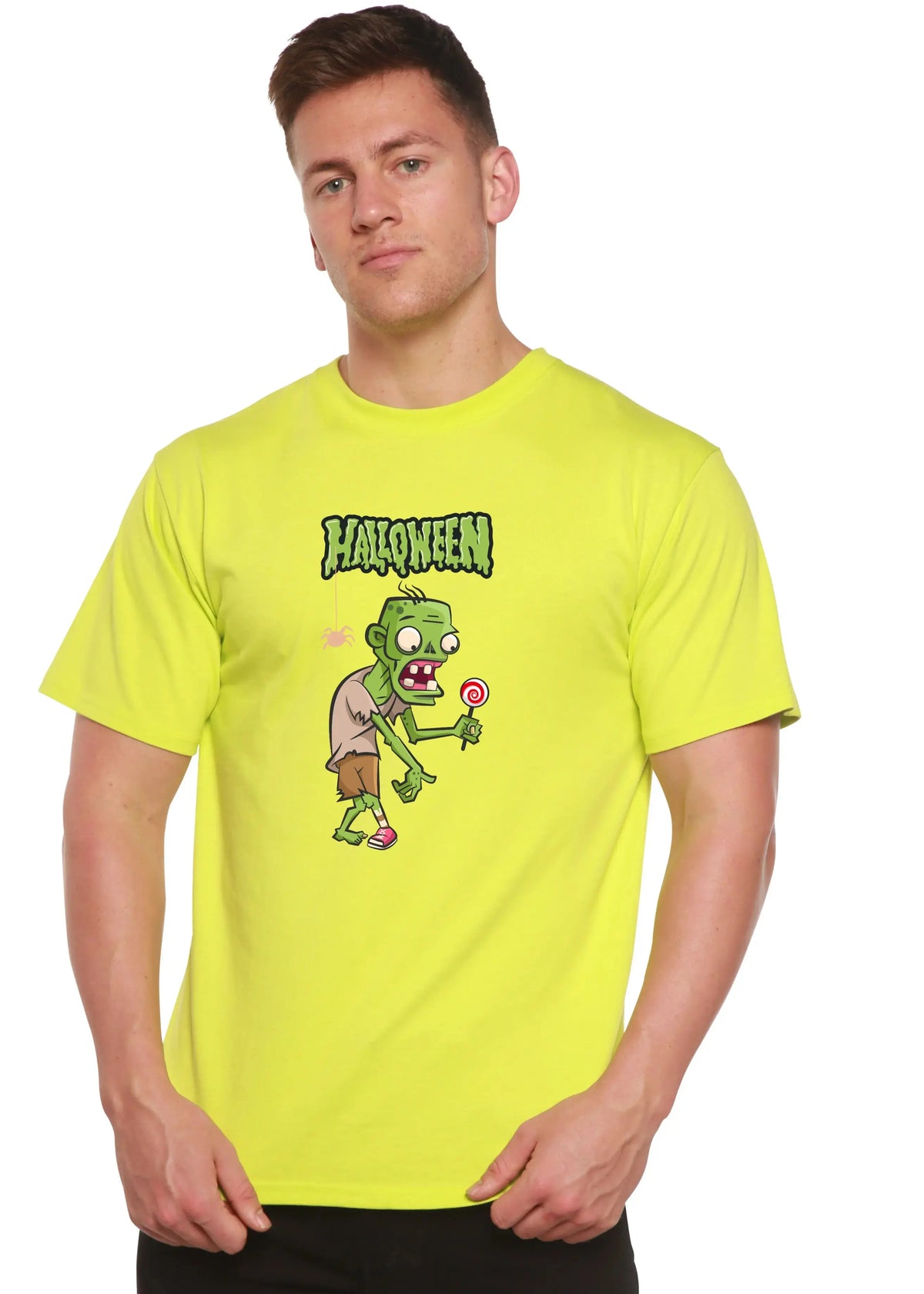 Halloween Green Monster Unisex Bamboo Viscose/Organic Cotton Short Sleeve Graphic T-Shirt Spun Bamboo
