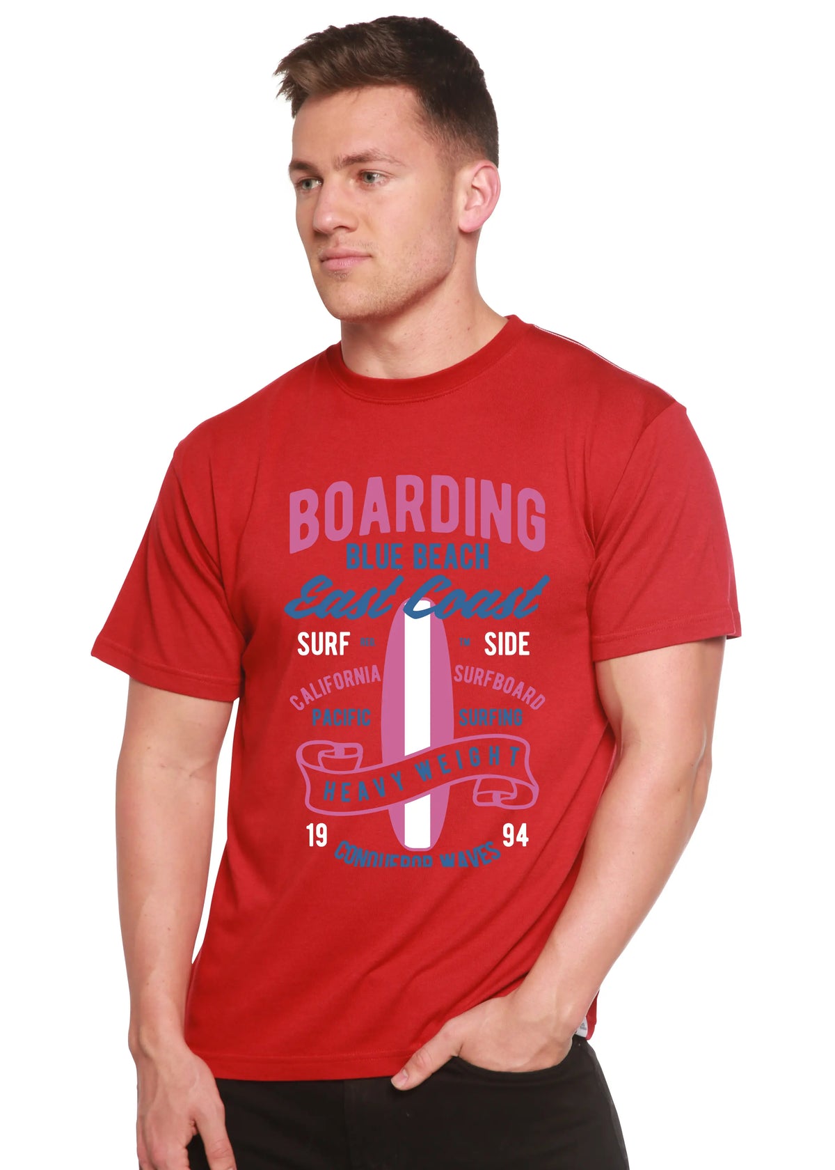 Boarding Blue Beach Men's Bamboo Viscose/Organic Cotton Short Sleeve Graphic T-Shirt Spun Bamboo