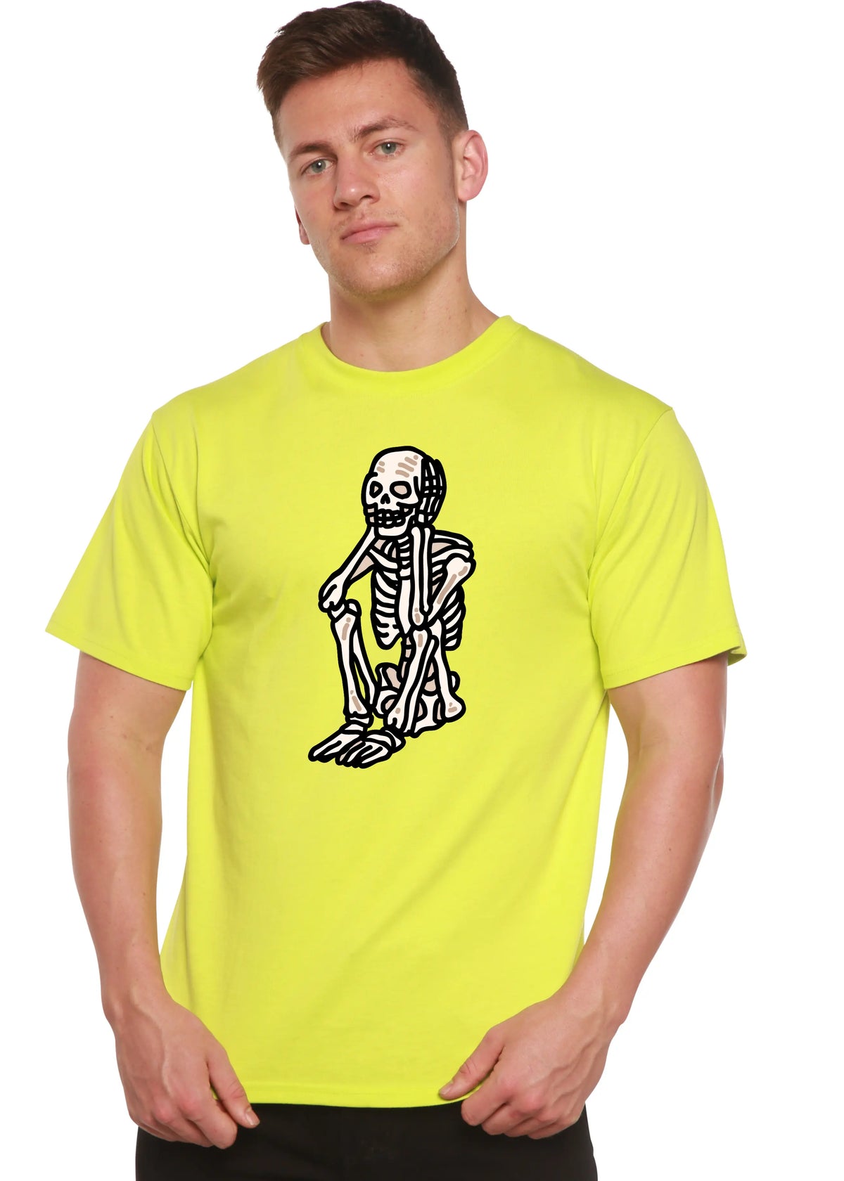 Sad Skeleton Halloween Unisex Bamboo Viscose/Organic Cotton Short Sleeve Graphic T-Shirt Spun Bamboo