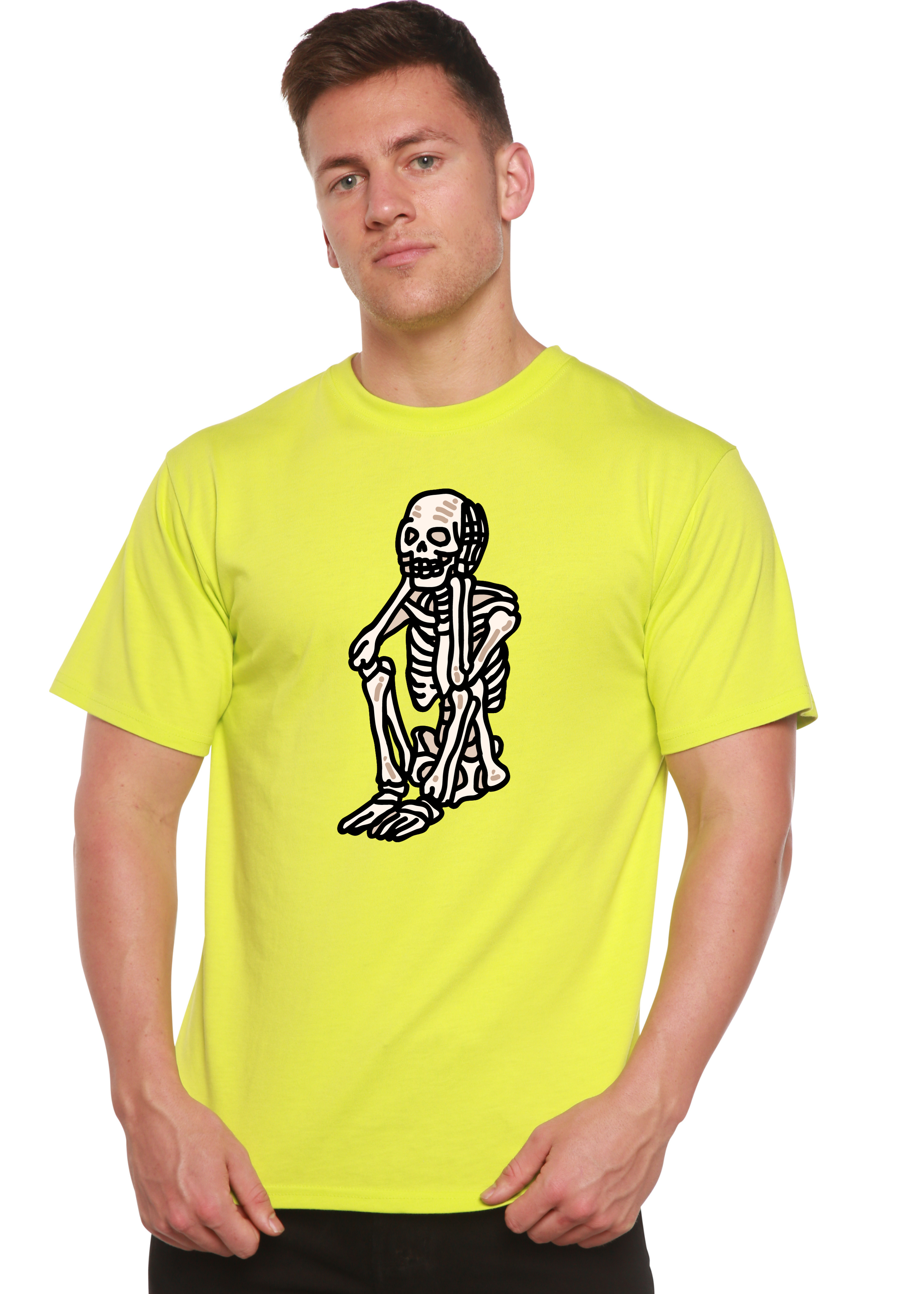 Sad Skeleton Halloween Unisex Bamboo Viscose/Organic Cotton Short Sleeve Graphic T-Shirt Spun Bamboo
