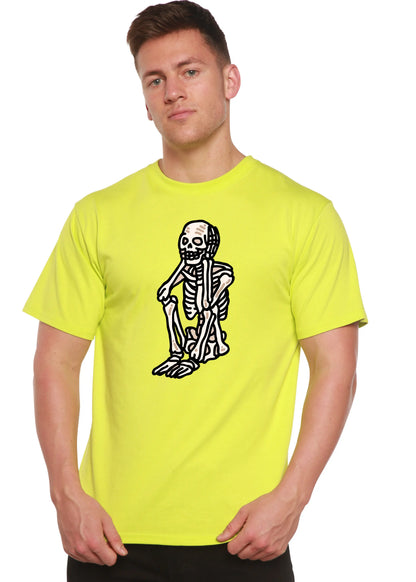 Sad Skeleton Halloween Unisex Bamboo Viscose/Organic Cotton Short Sleeve Graphic T-Shirt Spun Bamboo