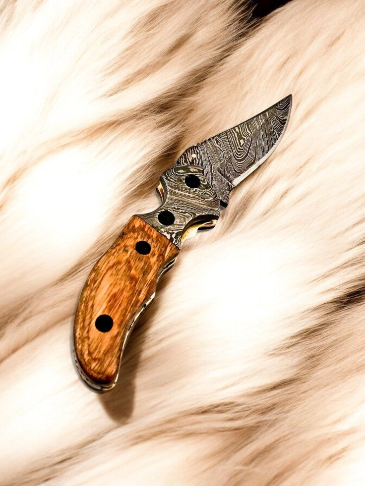 Custom Handmade Damascus Steel Pocket Knife with Olive Wood Handle Damascus Knife Store