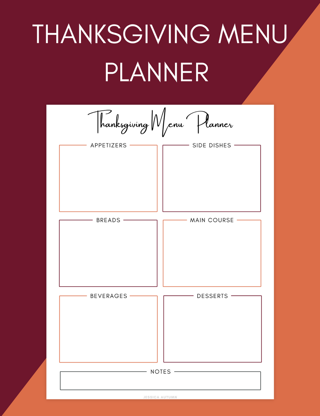 Holiday Menu Planner Jessica Autumn