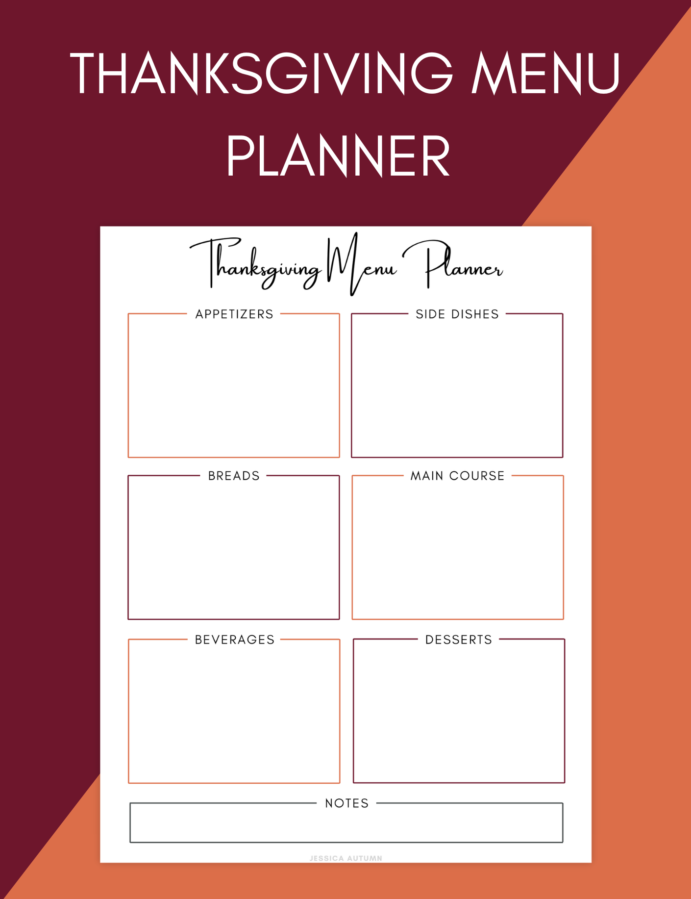Holiday Menu Planner Jessica Autumn