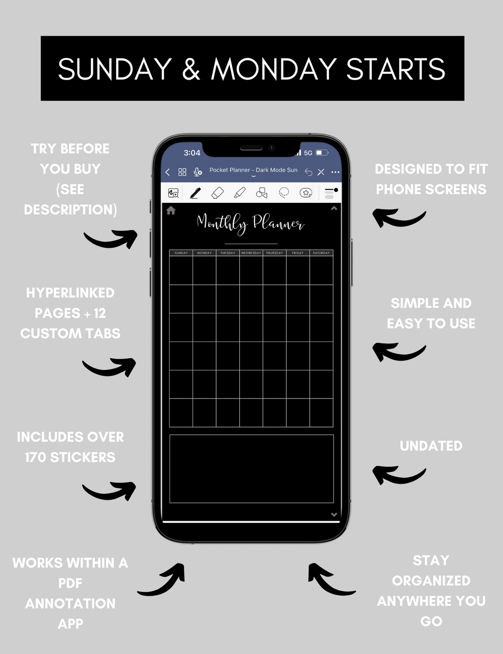 Digital Phone Planner Dark Mode Jessica Autumn