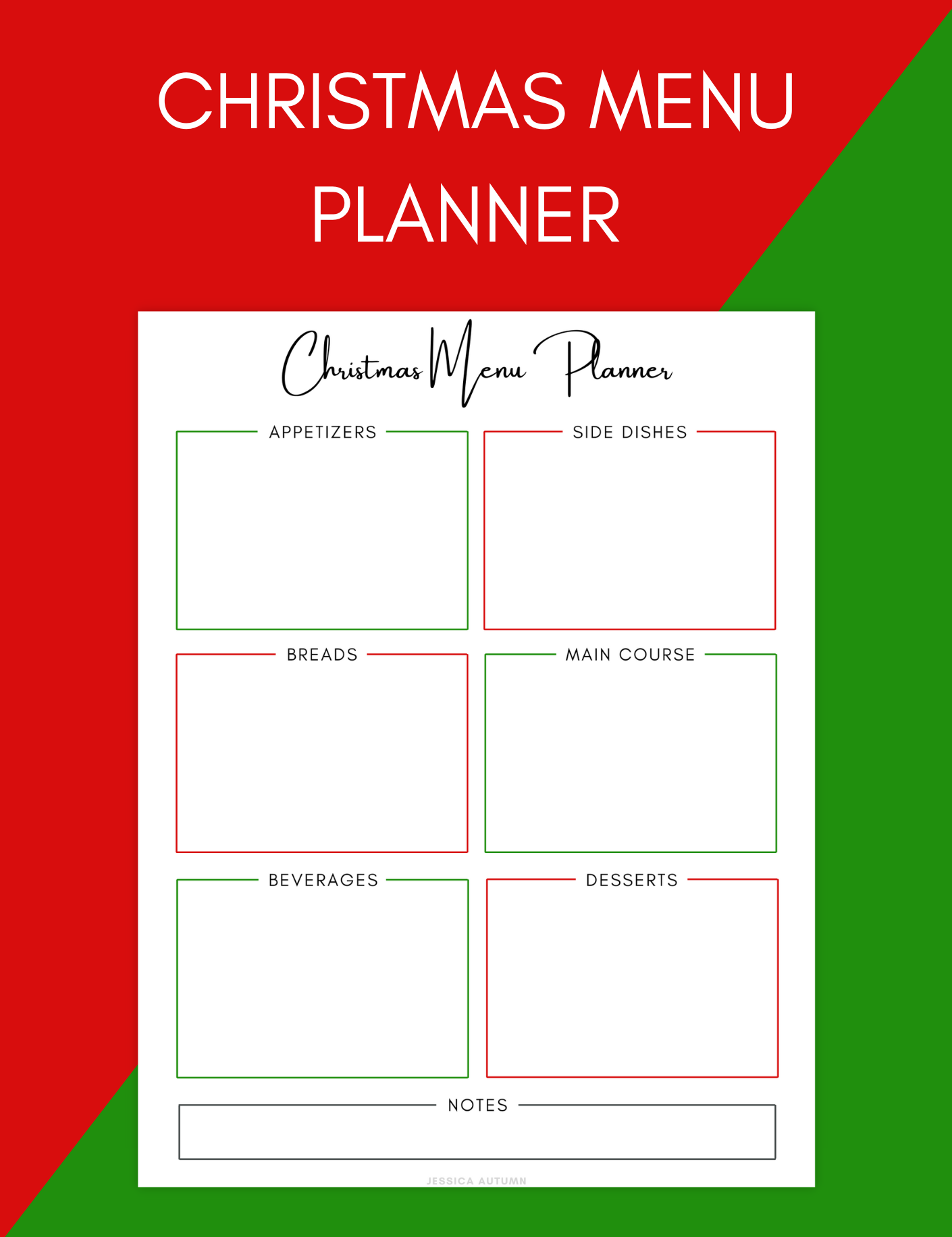 Holiday Menu Planner Jessica Autumn