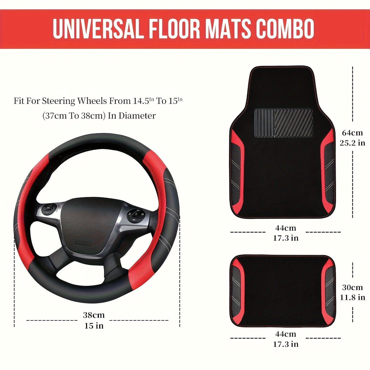 Steering Wheel Cover And Waterproof Car Floor Mats, Microfiber Universal Car Combo Fit for 95% Sedan, SUV, Cars, 14.5-15inch Sporty Anti-Slip Safety Comfortable Design Shore Co. Shop