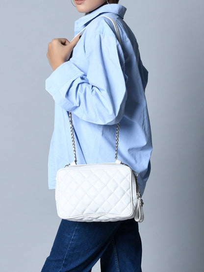 Mini Quilted Crossbody Bag, White Classy Leather Bags