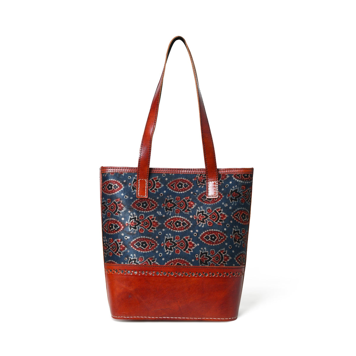 Neela Ajrakh Leather Tote Bag Classy Leather Bags