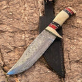 Handmade Damascus Bowie Knife – Bone & Wood Handle Damascus Knife Store