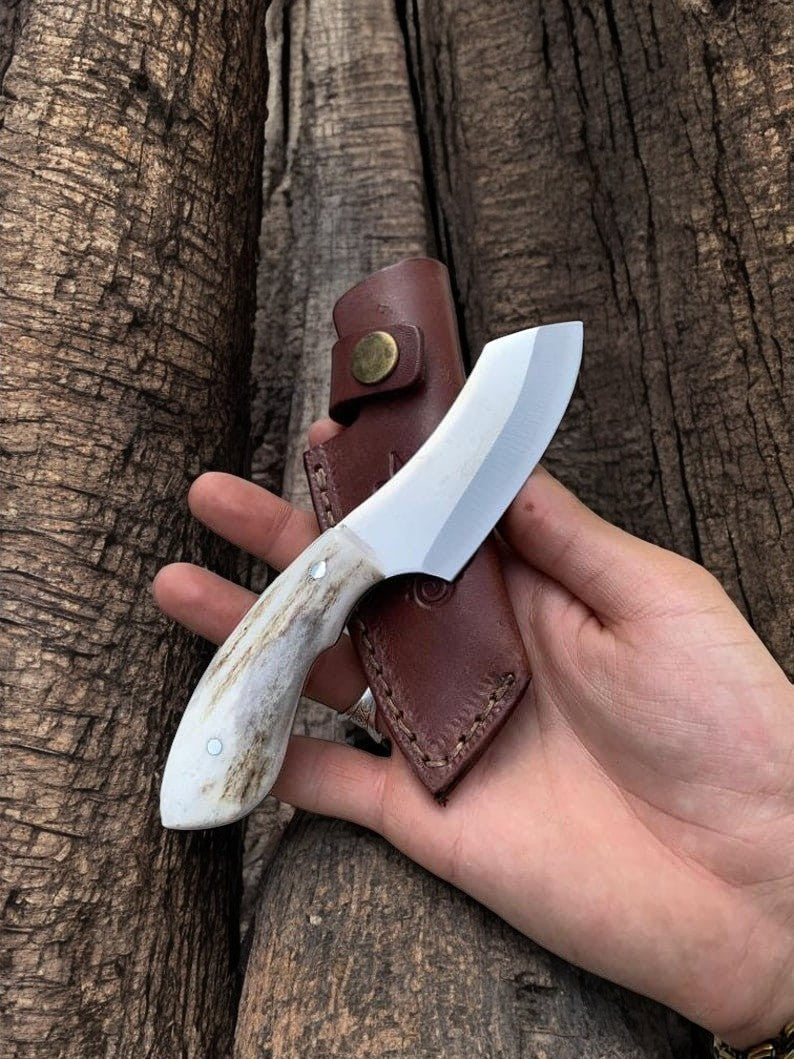 Handmade D2 Steel Skinning Knife with Elk Antler Handle Damascus Knife Store