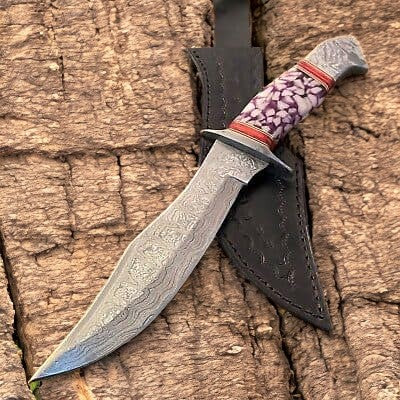 Custom Handmade Damascus Bowie Knife – 15” with Resin Handle Damascus Knife Store