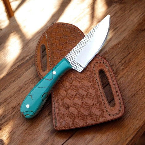 Handmade Ranch Cowboy Knife – 8" with Epoxy Resin Handle Damascus Knife Store