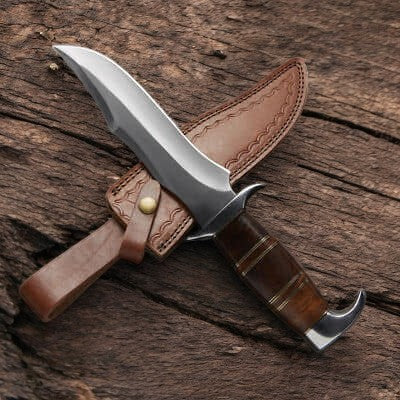 Handmade Carbon Steel Bowie Knife – 14" with Wood Handle Damascus Knife Store