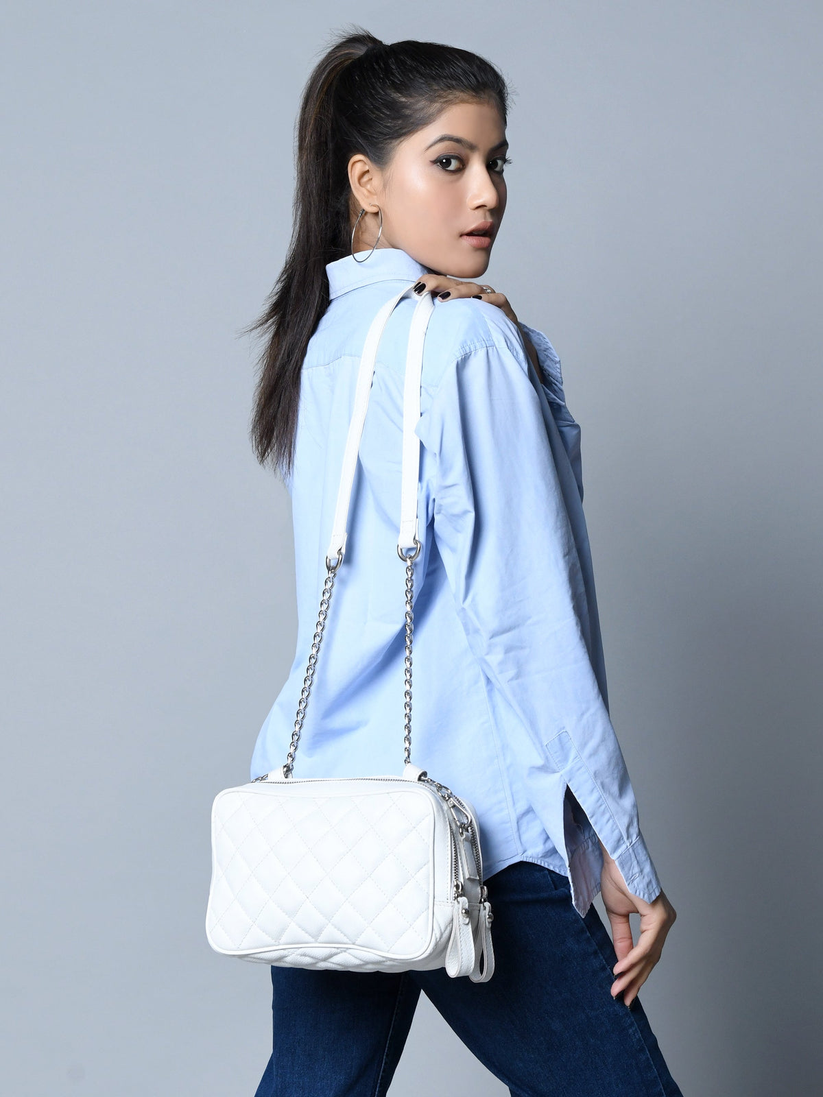 Mini Quilted Crossbody Bag, White Classy Leather Bags