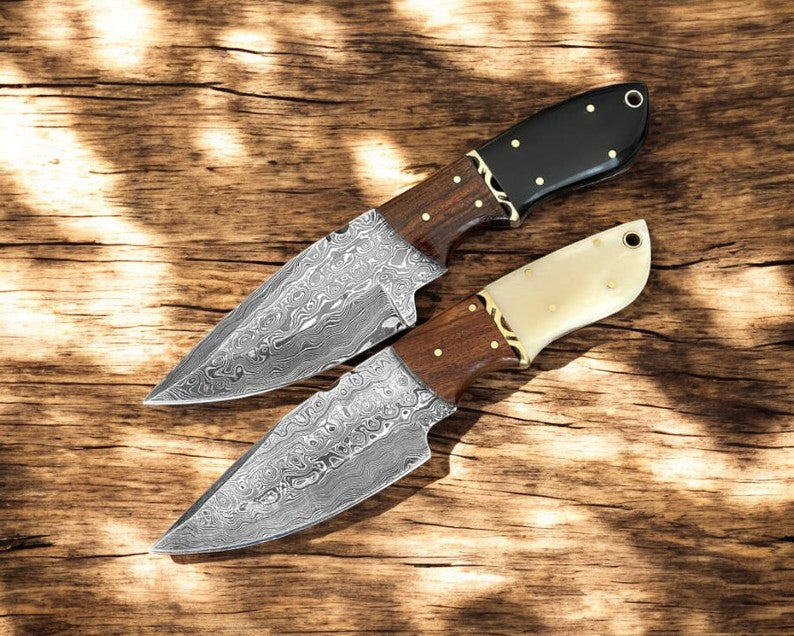 Custom Handmade Damascus Skinning Knife with Leather Sheath Damascus Knife Store