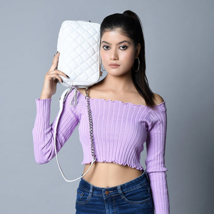 Mini Quilted Crossbody Bag, White Classy Leather Bags