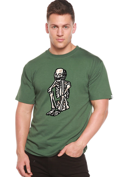 Sad Skeleton Halloween Unisex Bamboo Viscose/Organic Cotton Short Sleeve Graphic T-Shirt Spun Bamboo