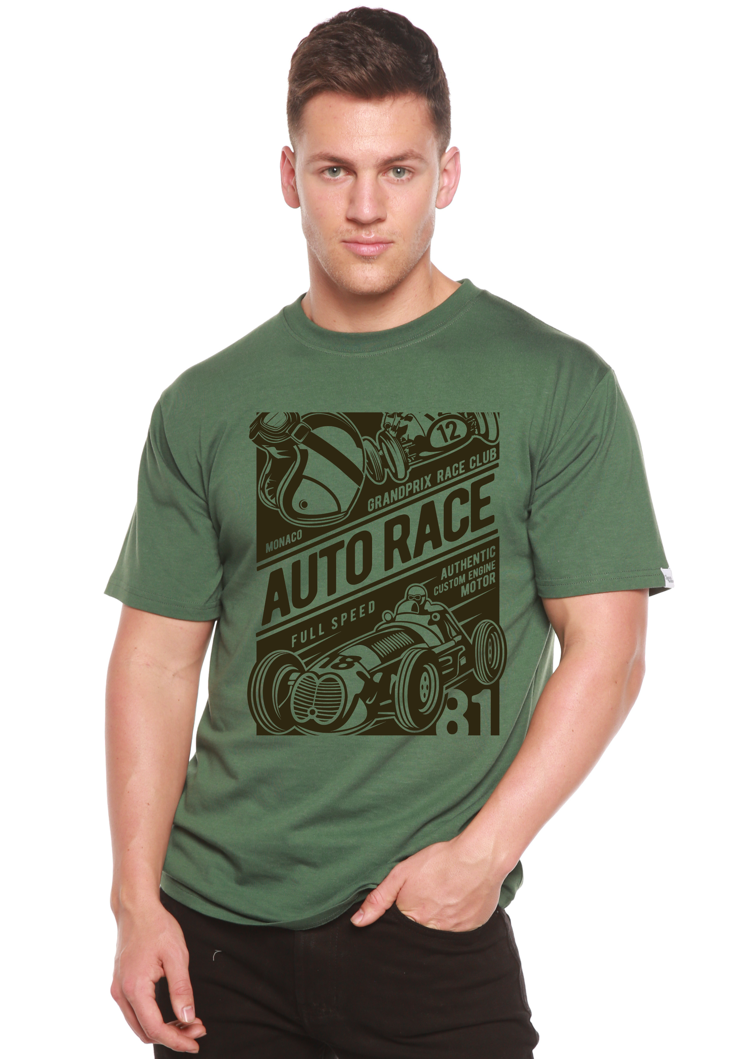 Auto Race Men's Bamboo Viscose/Organic Cotton Short Sleeve Graphic T-Shirt Spun Bamboo