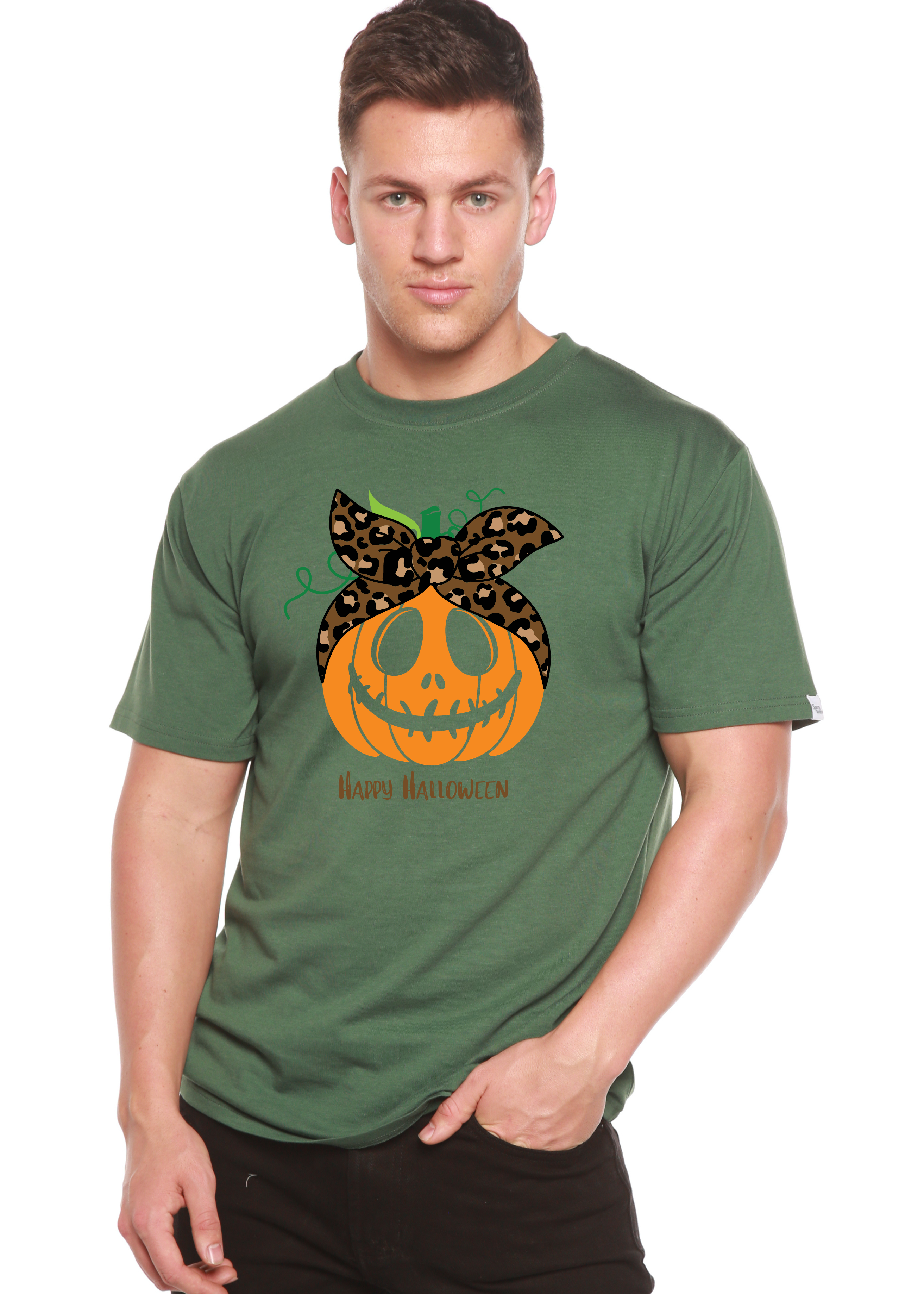Happy Halloween Men's Bamboo Viscose/Organic Cotton Short Sleeve Graphic T-Shirt Spun Bamboo