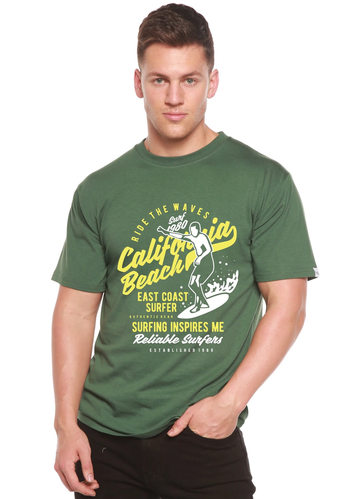 Ride The Waves Spun Bamboo® Men's Bamboo Viscose/Organic Cotton Short Sleeve Graphic T-Shirt Spun Bamboo