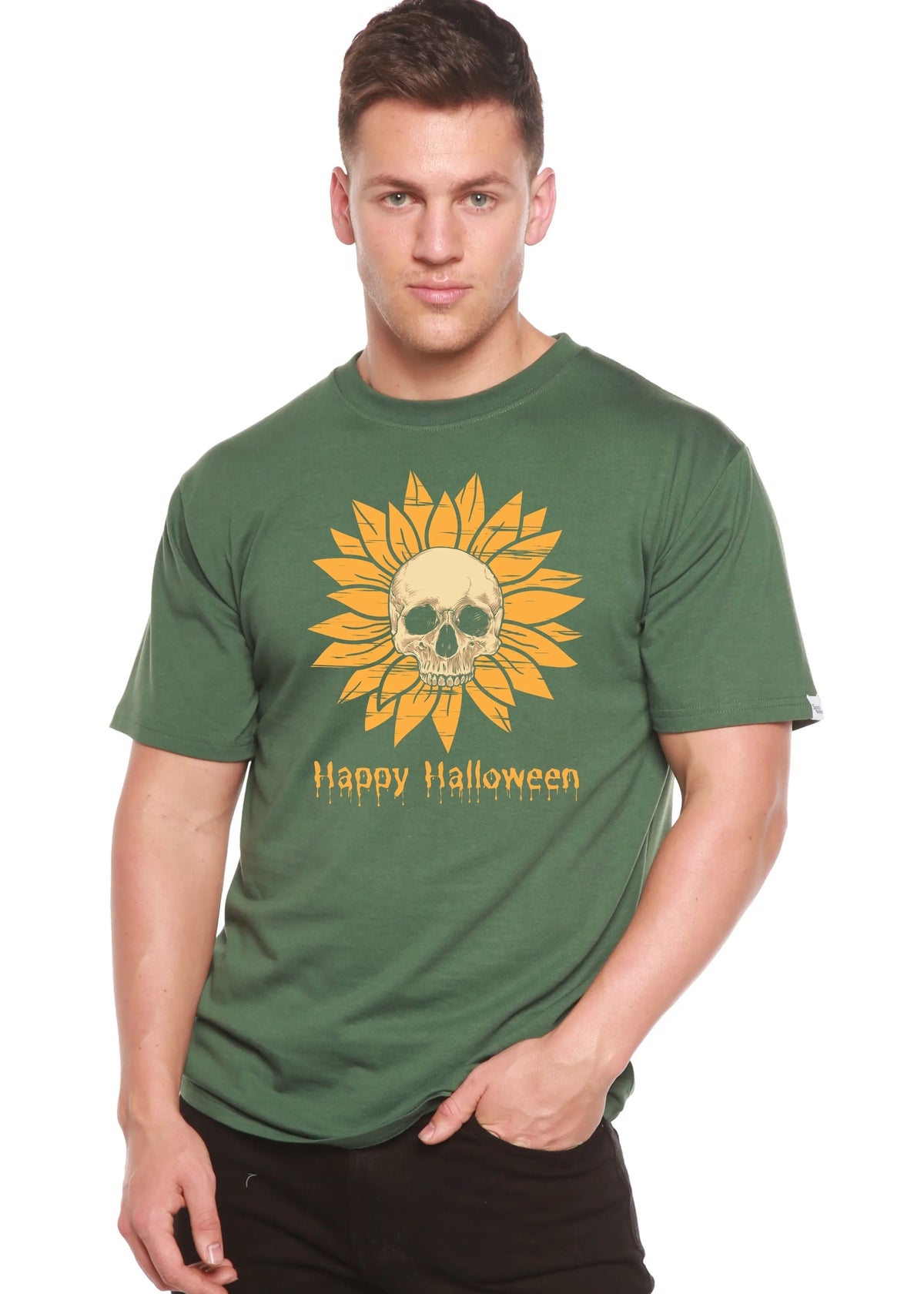 Happy Halloween Day Men's Bamboo Viscose/Organic Cotton Short Sleeve Graphic T-Shirt Spun Bamboo