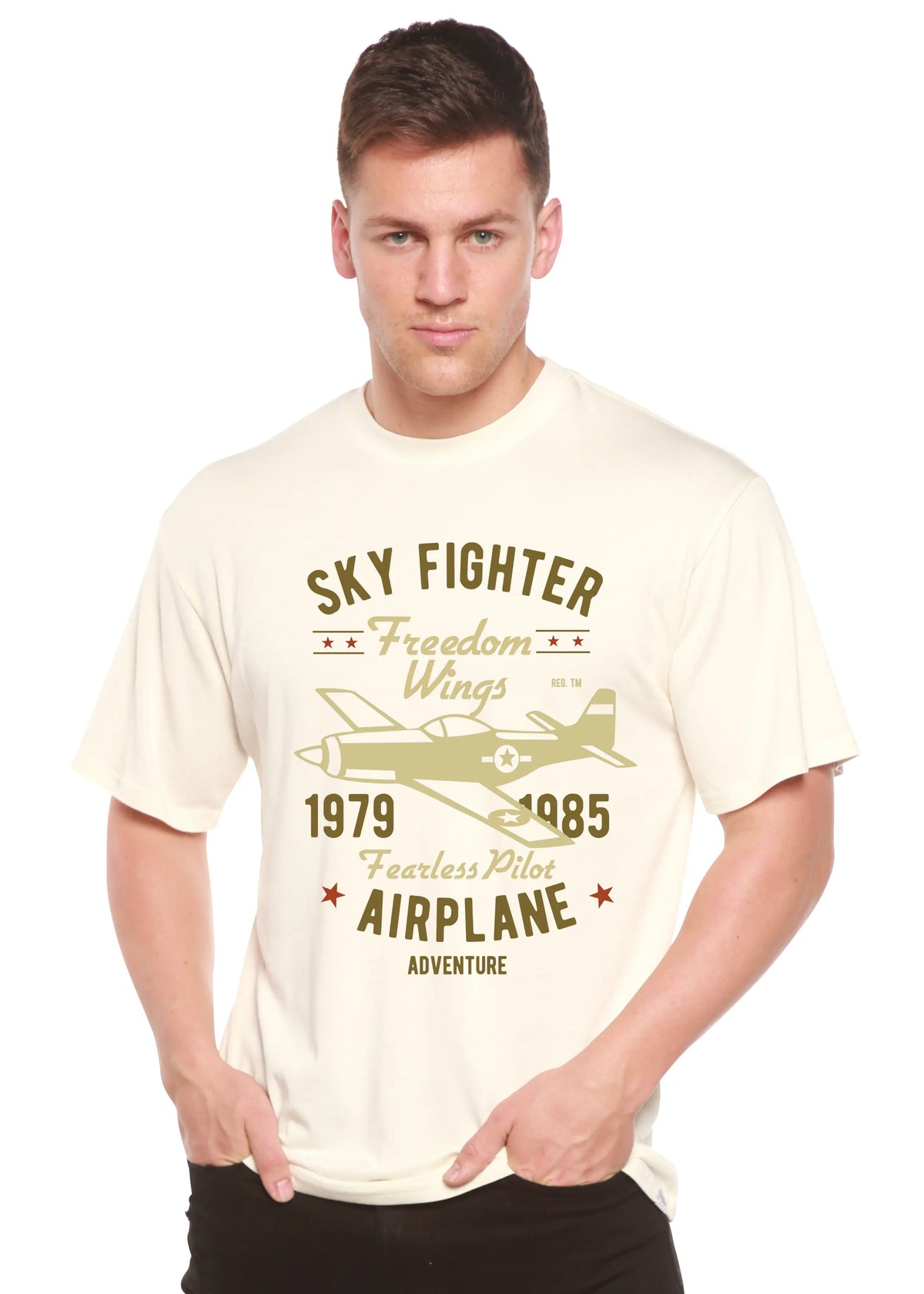 Sky Fighter Spun Bamboo® Men's Bamboo Viscose/Organic Cotton Short Sleeve Graphic T-Shirt Spun Bamboo
