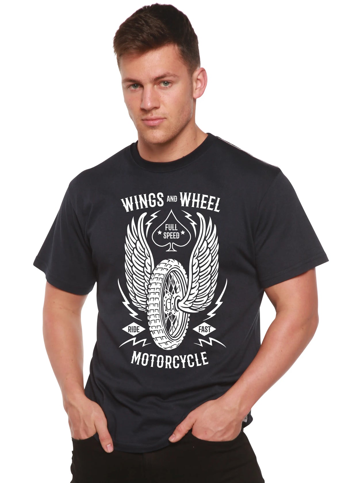 Wings And Wheel Spun Bamboo® Men's Bamboo Viscose/Organic Cotton Short Sleeve Graphic T-Shirt Spun Bamboo