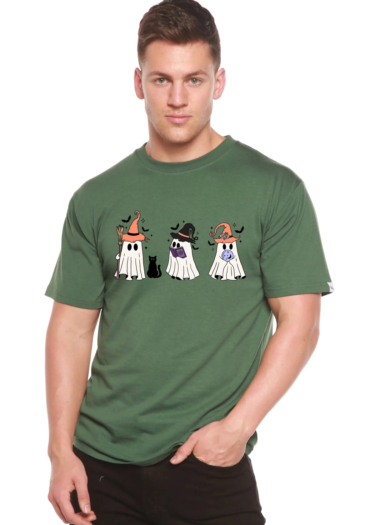 Halloween Boo Men's Bamboo Viscose/Organic Cotton Short Sleeve Graphic T-Shirt Spun Bamboo