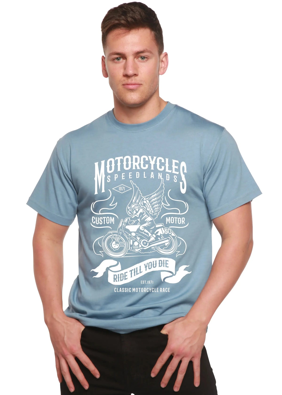 Motorcycles Men's Bamboo Viscose/Organic Cotton Short Sleeve Graphic T-Shirt Spun Bamboo