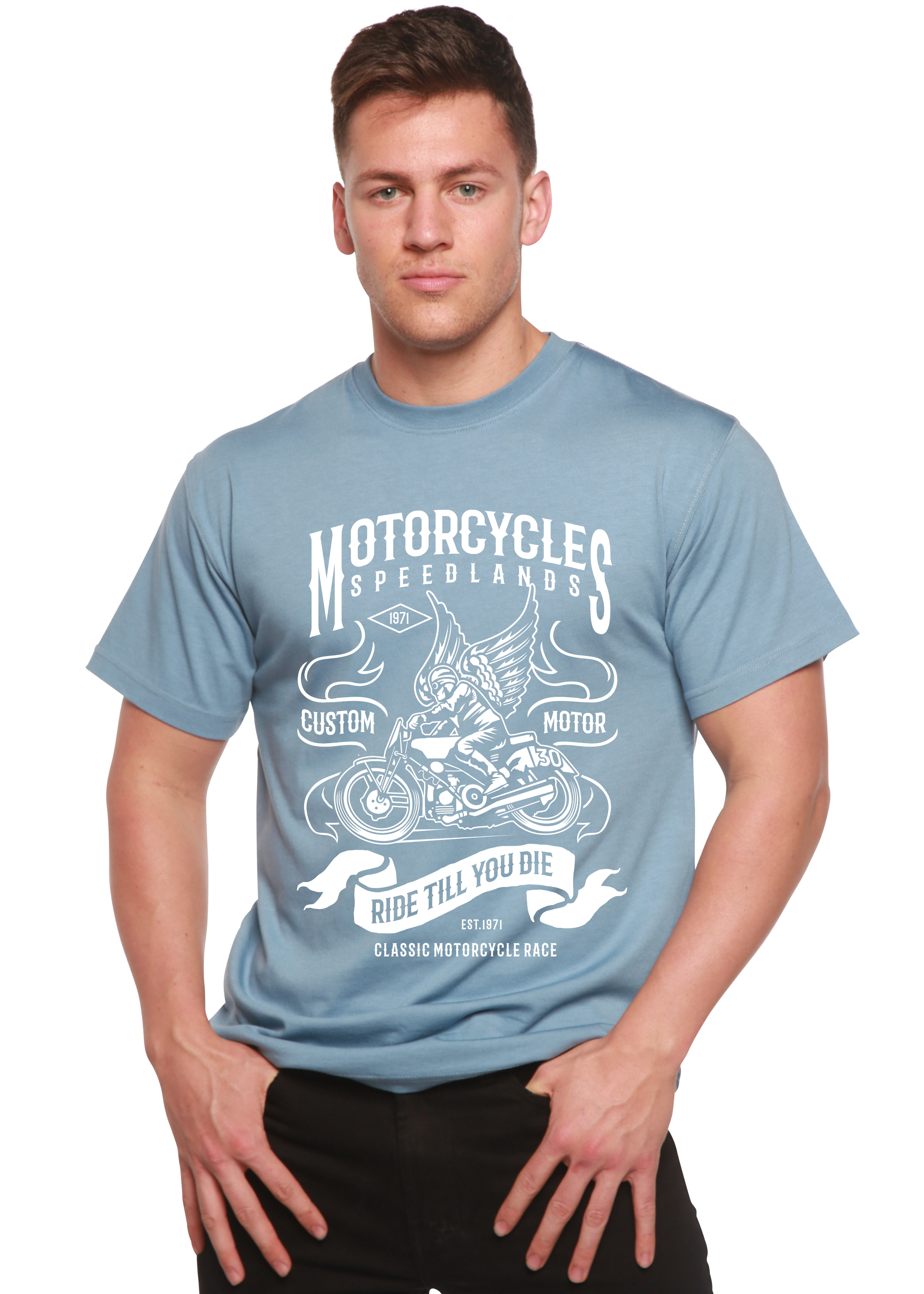 Motorcycles Men's Bamboo Viscose/Organic Cotton Short Sleeve Graphic T-Shirt Spun Bamboo