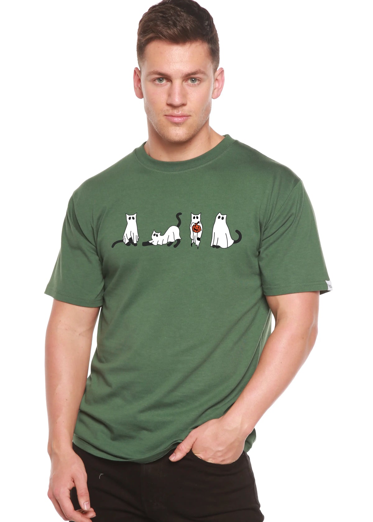 Halloween Cats Men's Bamboo Viscose/Organic Cotton Short Sleeve Graphic T-Shirt Spun Bamboo