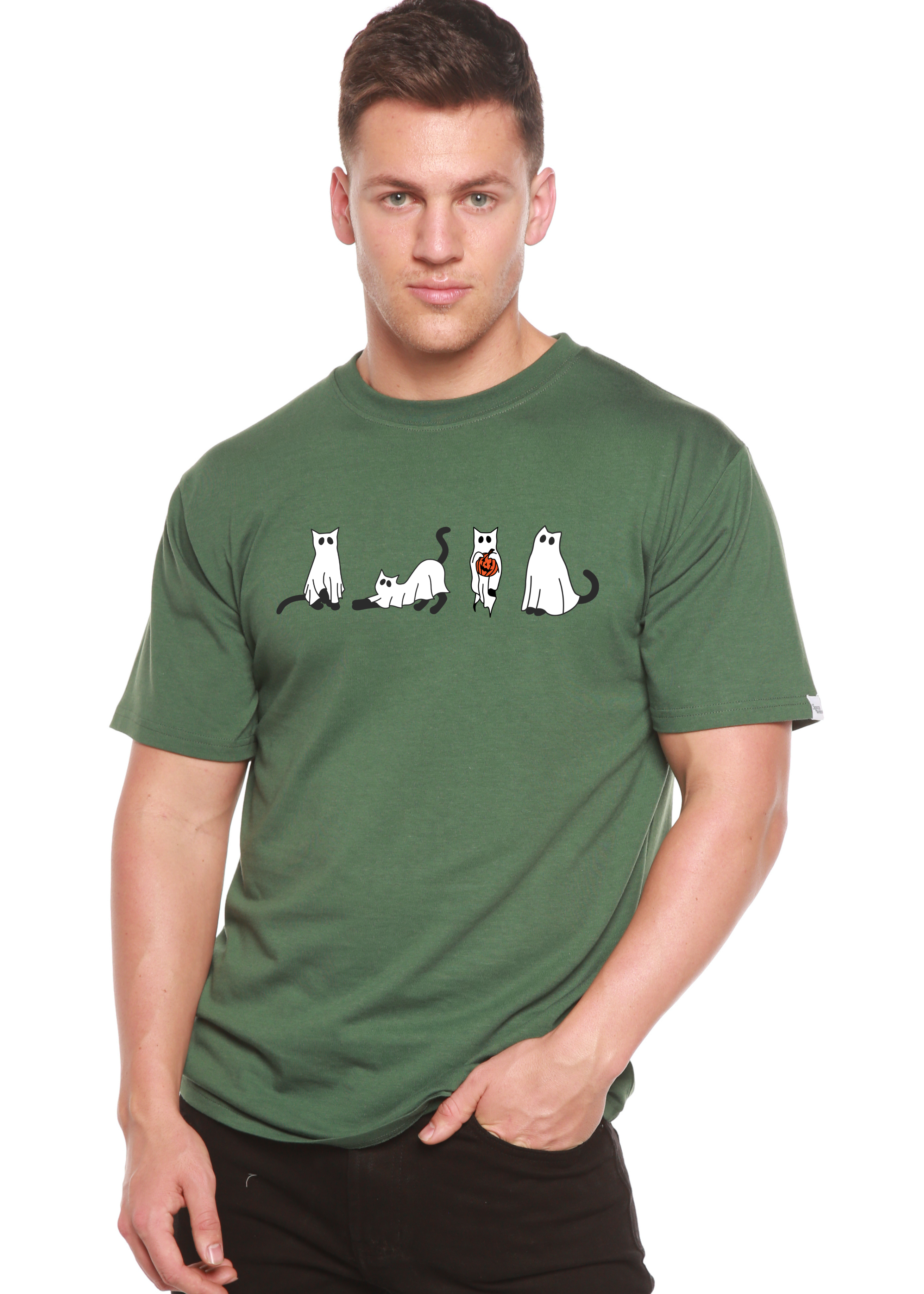 Halloween Cats Men's Bamboo Viscose/Organic Cotton Short Sleeve Graphic T-Shirt Spun Bamboo