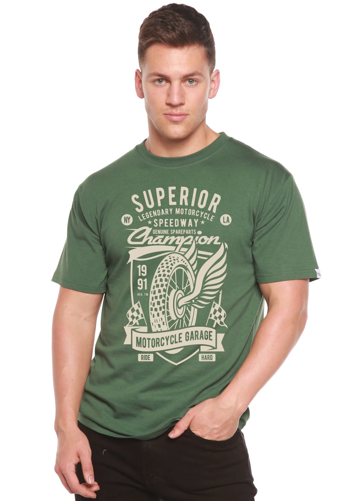 Superior Motorcycle Spun Bamboo® Men's Bamboo Viscose/Organic Cotton Short Sleeve Graphic T-Shirt Spun Bamboo
