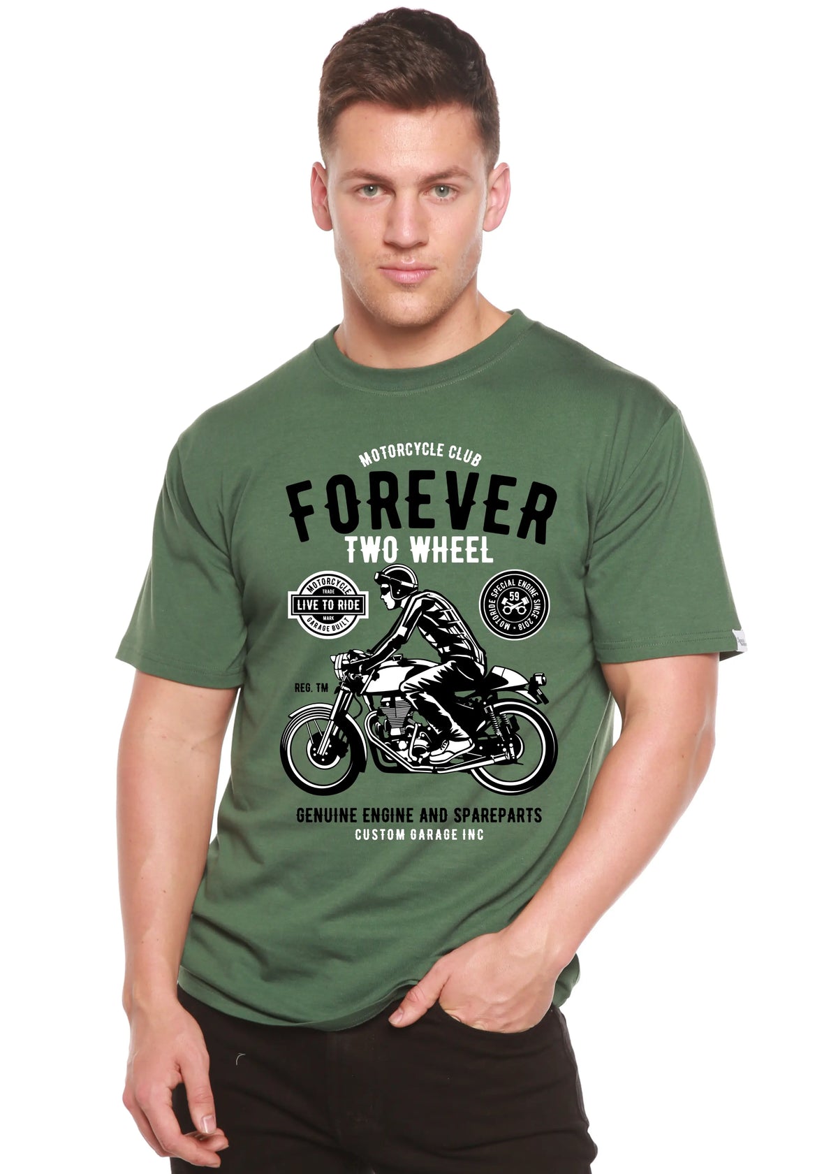 Forever Two Wheel Men's Bamboo Viscose/Organic Cotton Short Sleeve Graphic T-Shirt Spun Bamboo