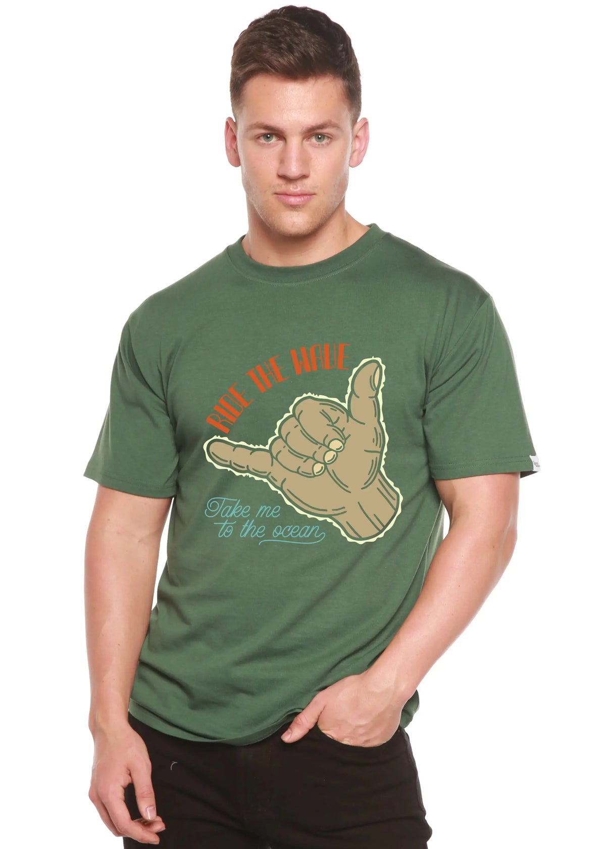 Ride The Wave Men's Bamboo Viscose/Organic Cotton Short Sleeve Graphic T-Shirt Spun Bamboo