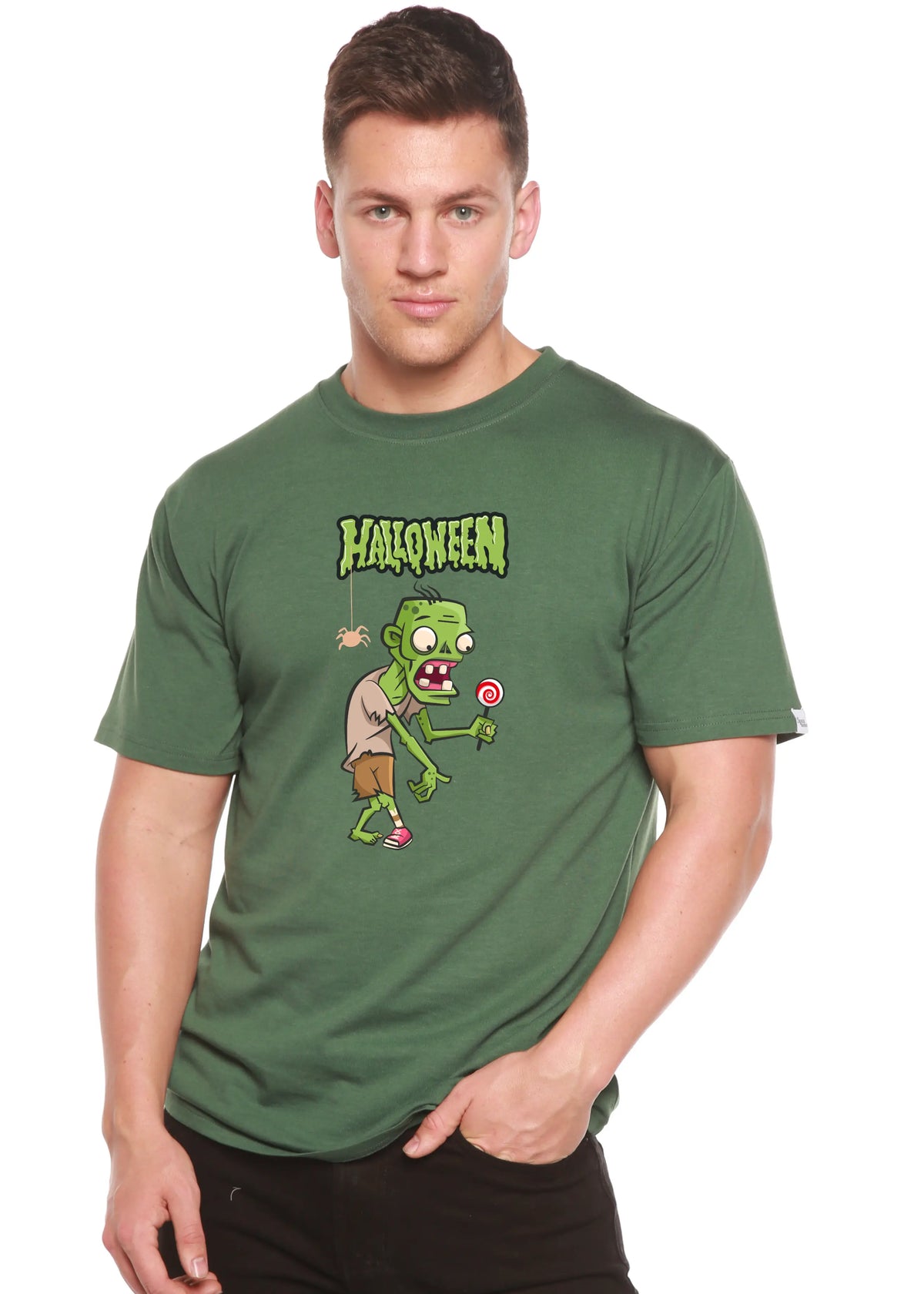 Halloween Green Monster Unisex Bamboo Viscose/Organic Cotton Short Sleeve Graphic T-Shirt Spun Bamboo