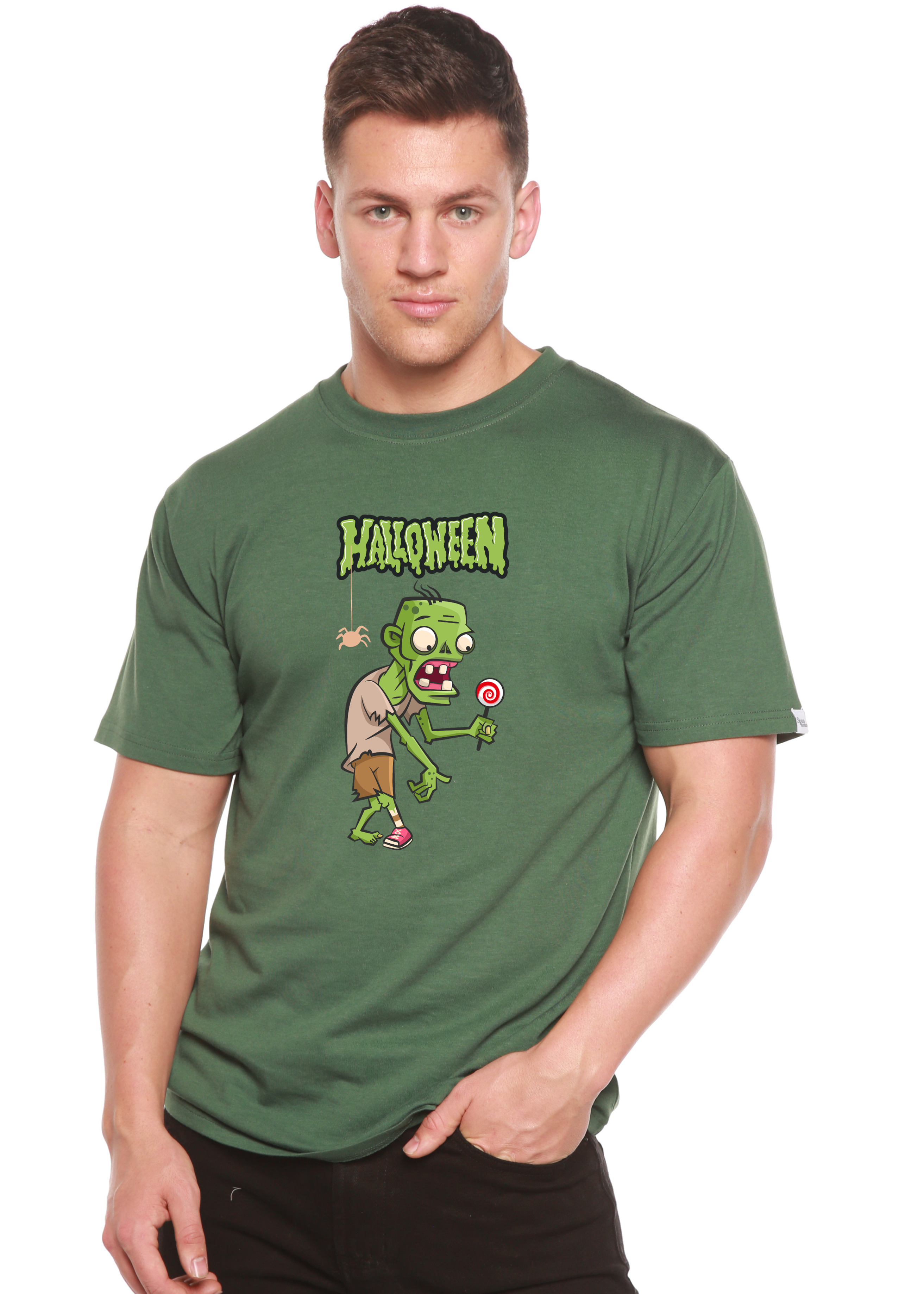 Halloween Green Monster Unisex Bamboo Viscose/Organic Cotton Short Sleeve Graphic T-Shirt Spun Bamboo