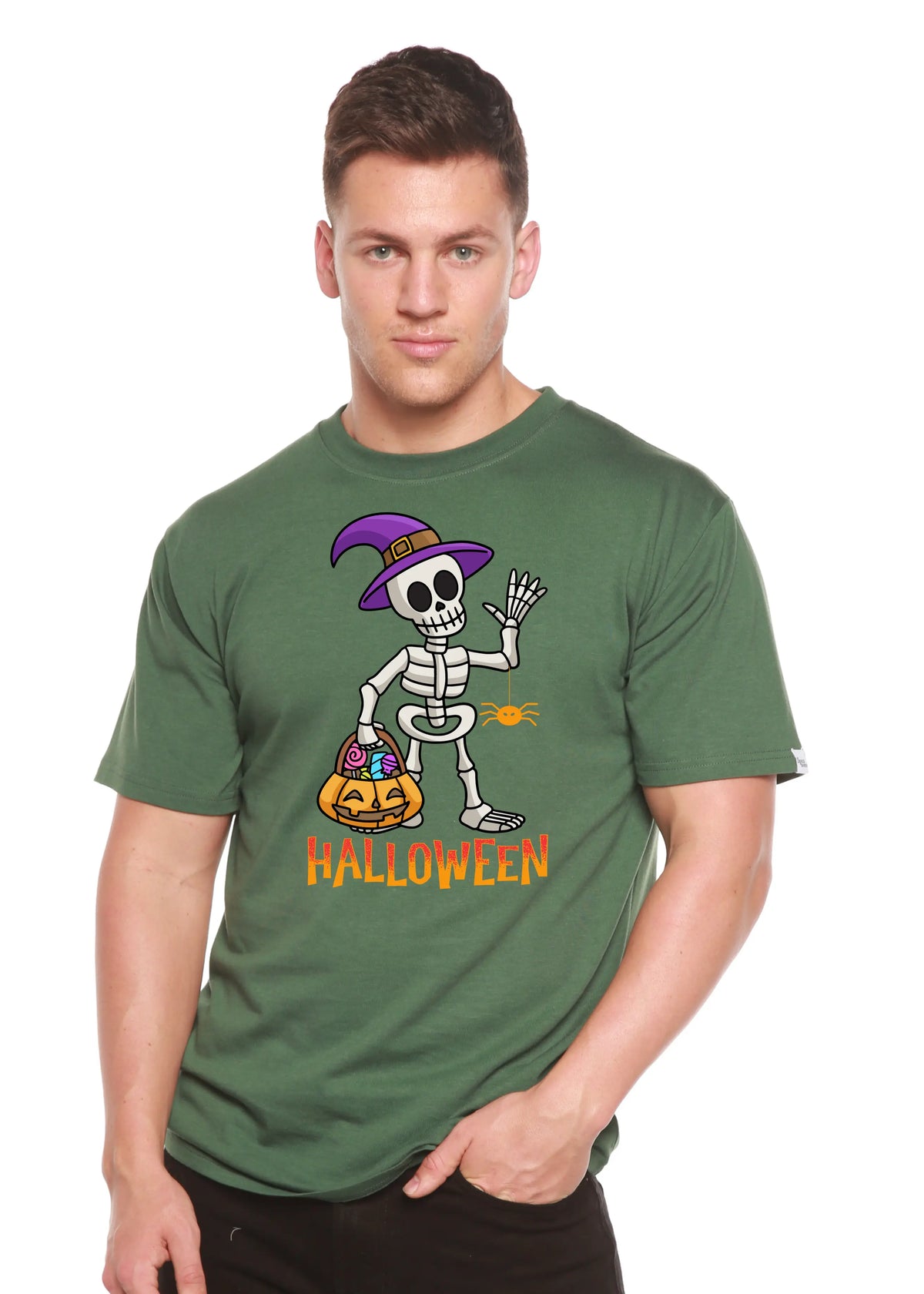 Happy Halloween Unisex Bamboo Viscose/Organic Cotton Short Sleeve Graphic T-Shirt Spun Bamboo