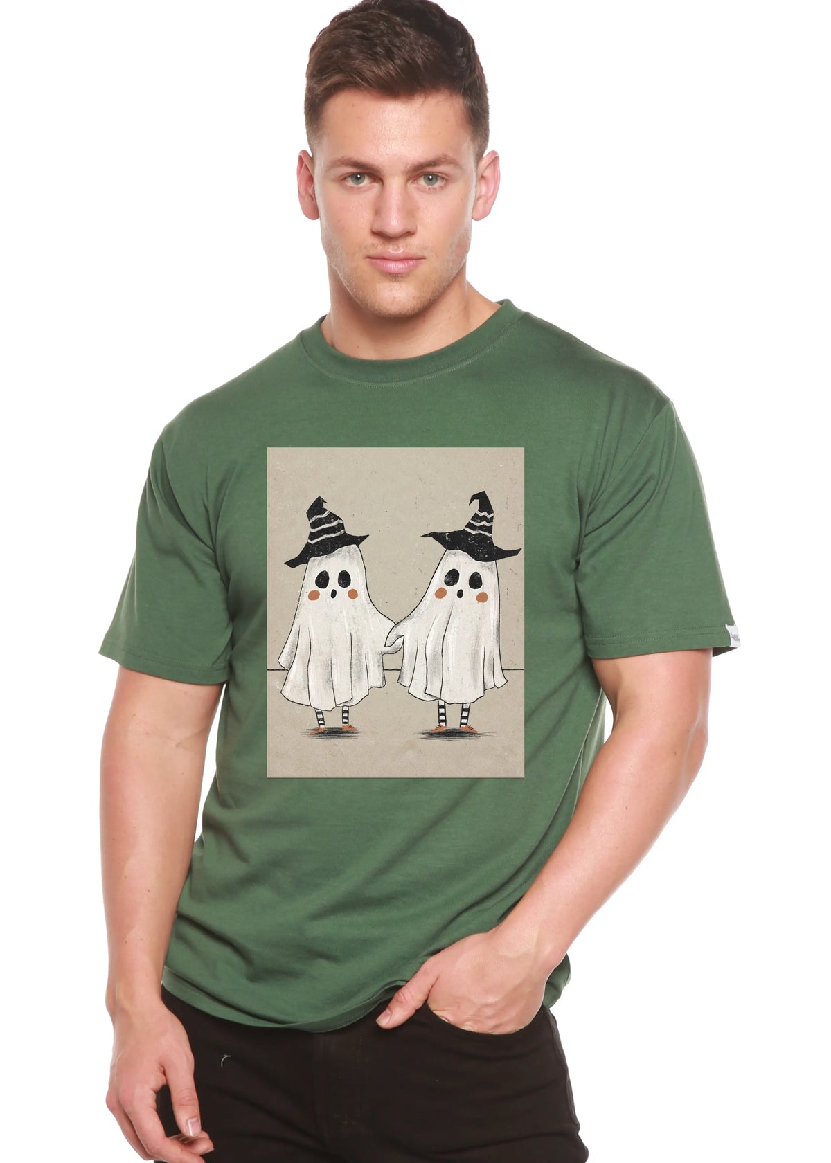 Cute Ghost Men's Bamboo Viscose/Organic Cotton Short Sleeve Graphic T-Shirt Spun Bamboo