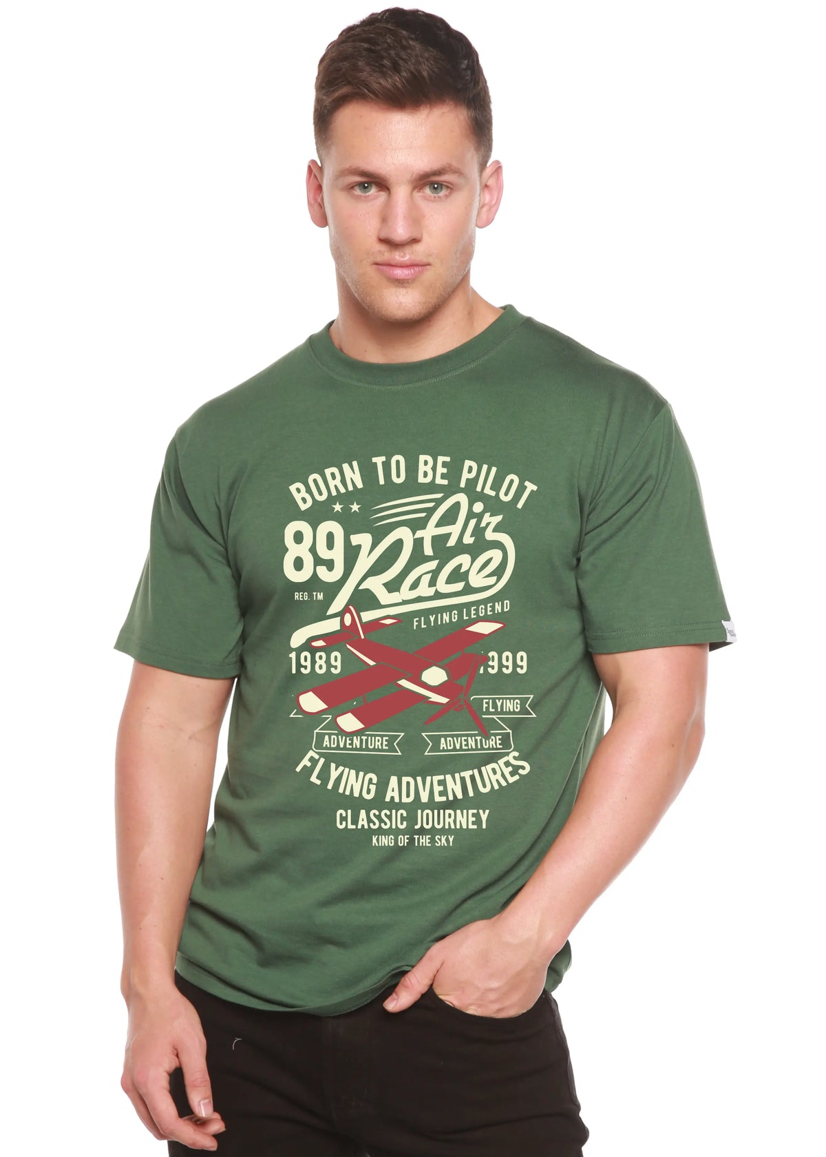 Born To Be Pilot Men's Bamboo Viscose/Organic Cotton Short Sleeve Graphic T-Shirt Spun Bamboo