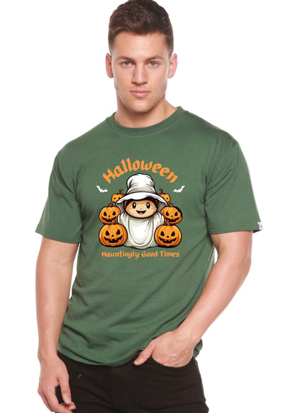 Halloween Hauntingly Good Times Day Men's Bamboo Viscose/Organic Cotton Short Sleeve Graphic T-Shirt Spun Bamboo