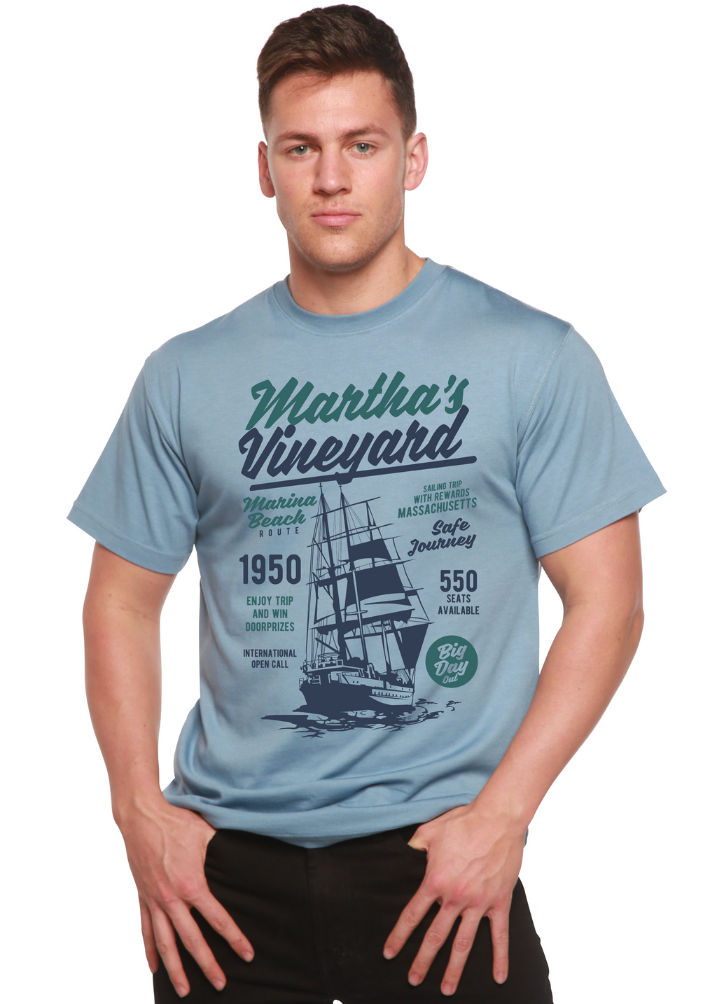 Martha's vineyard Men's Bamboo Viscose/Organic Cotton Short Sleeve Graphic T-Shirt Spun Bamboo