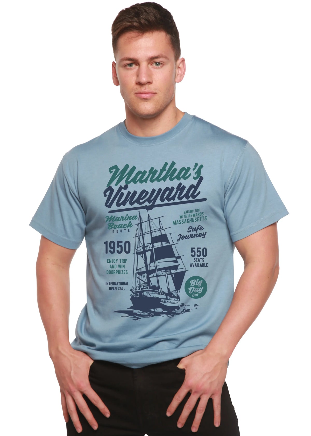 Martha's vineyard Men's Bamboo Viscose/Organic Cotton Short Sleeve Graphic T-Shirt Spun Bamboo
