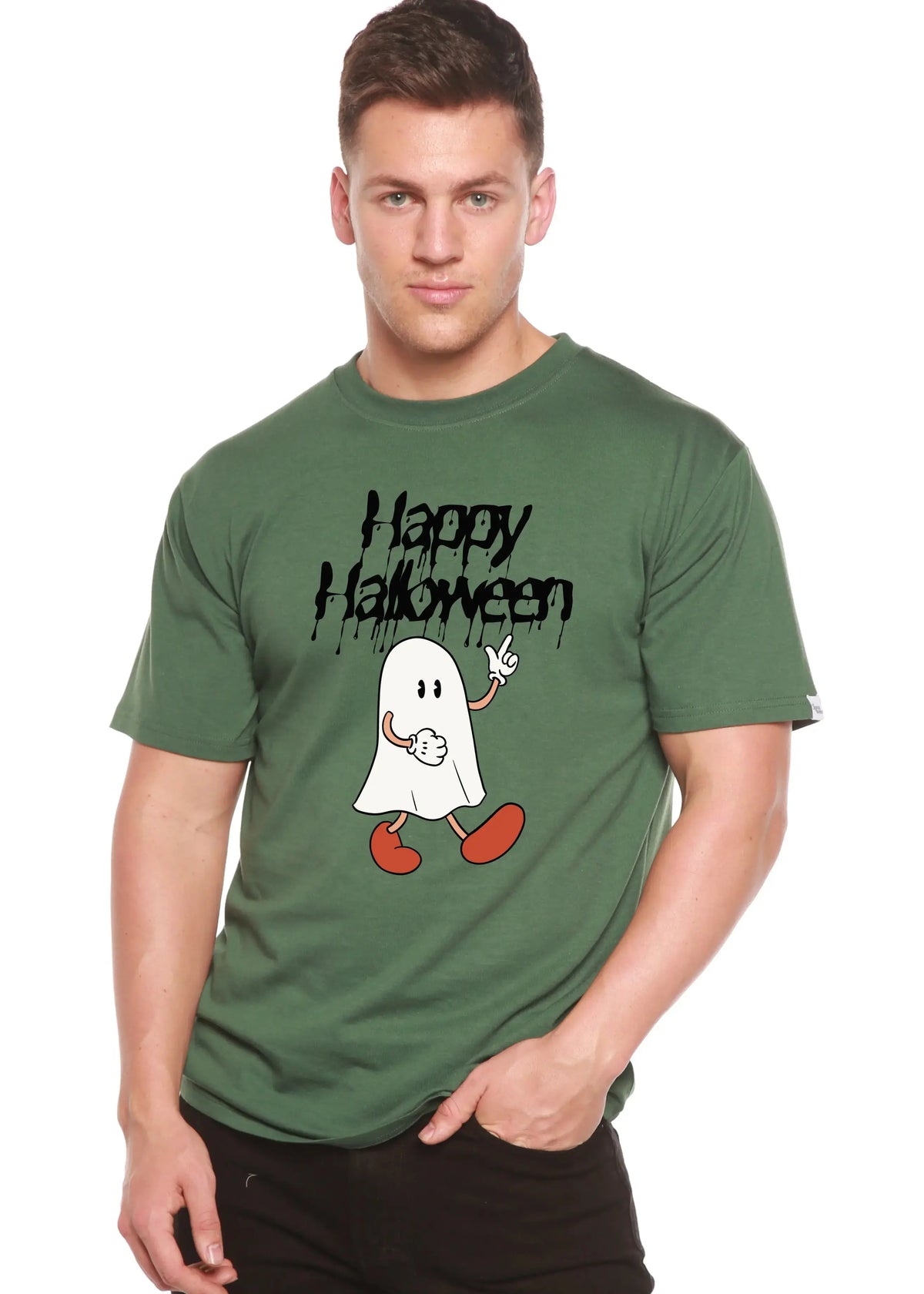 Happy Halloween Men's Bamboo Viscose/Organic Cotton Short Sleeve Graphic T-Shirt Spun Bamboo