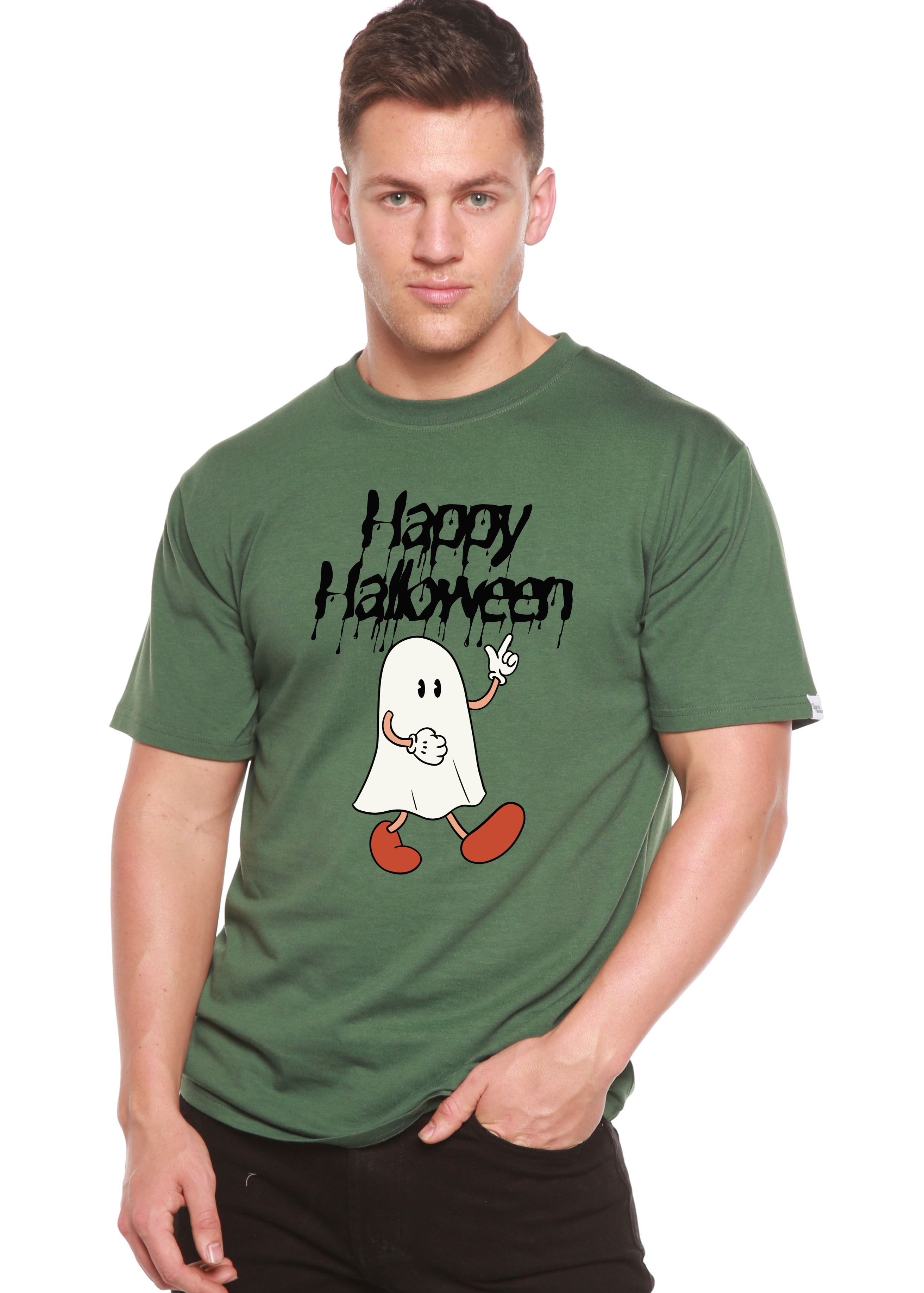 Happy Halloween Men's Bamboo Viscose/Organic Cotton Short Sleeve Graphic T-Shirt Spun Bamboo