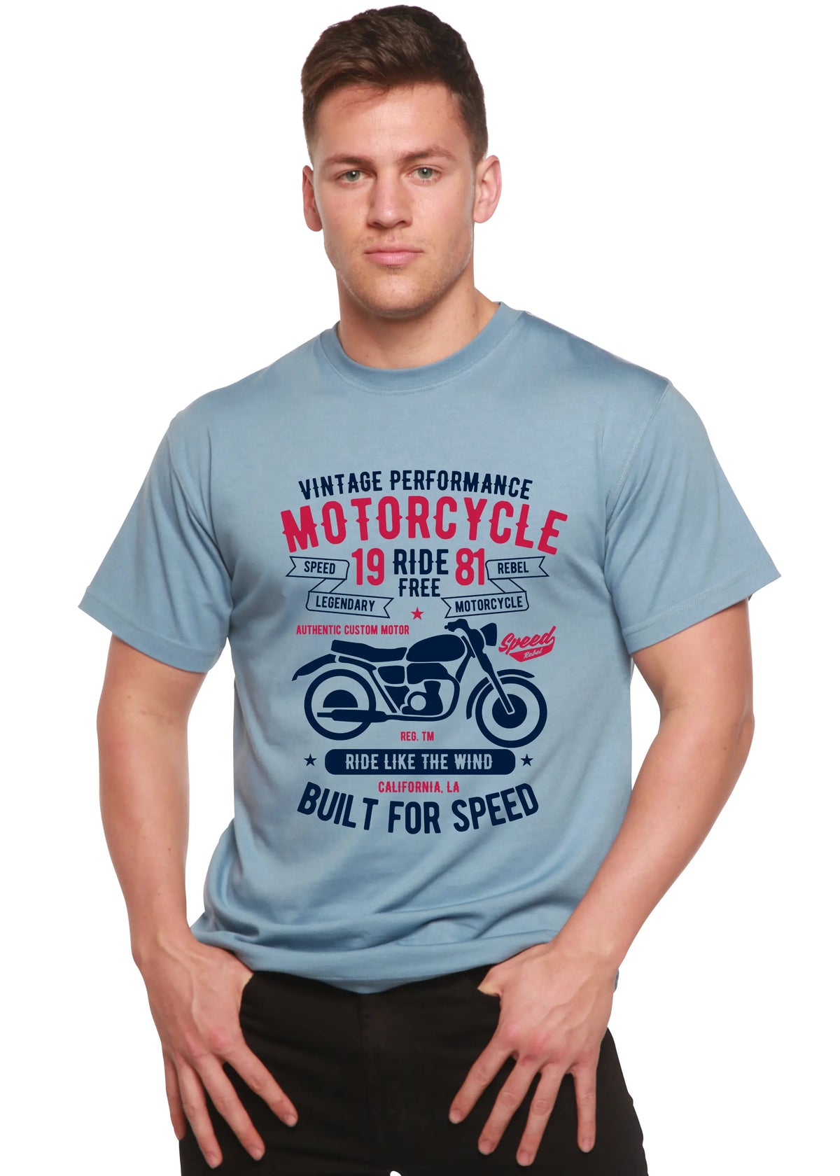 Motorcycle Ride Free Men's Bamboo Viscose/Organic Cotton Short Sleeve Graphic T-Shirt Spun Bamboo