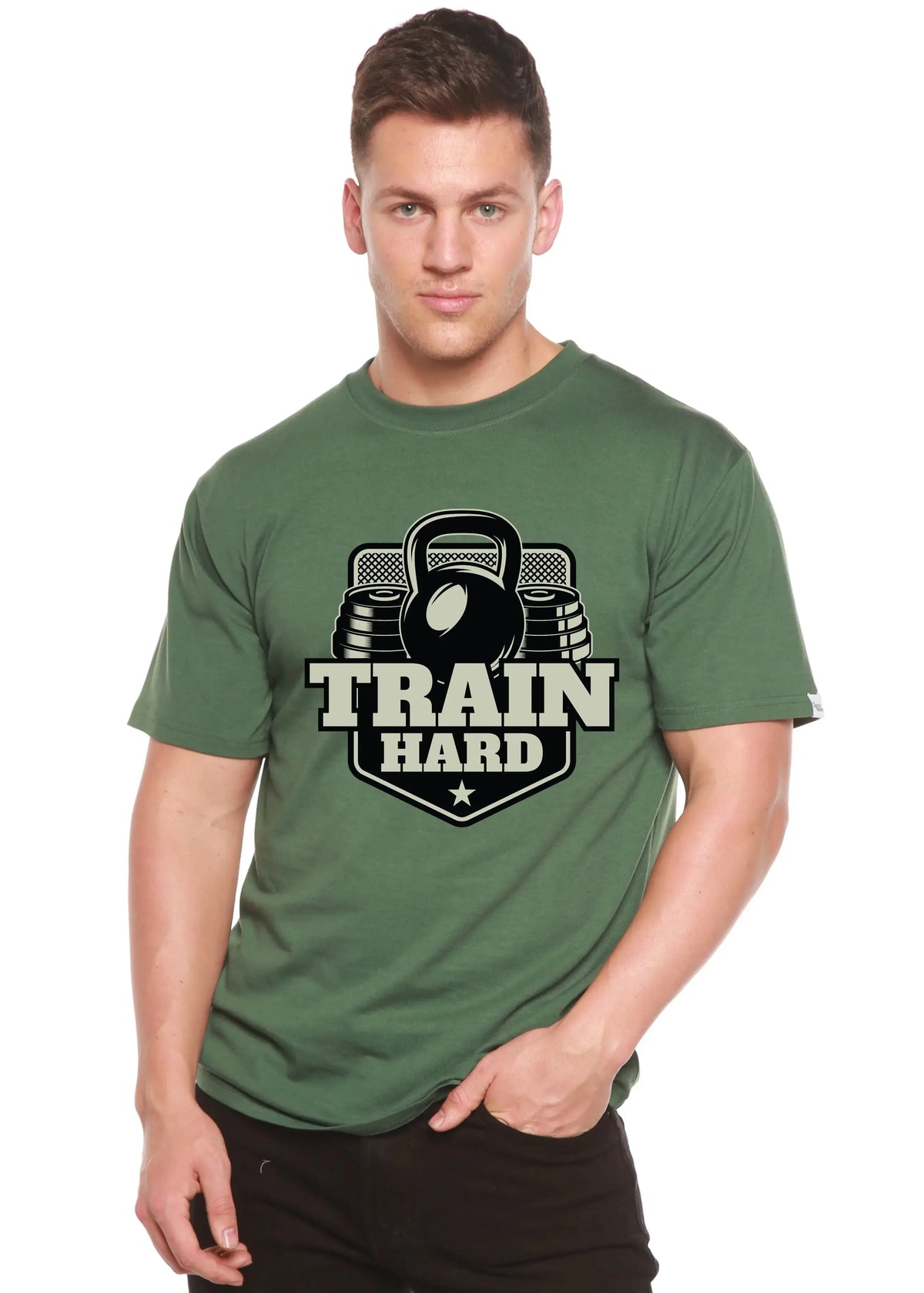 Train Hard Men's Bamboo Viscose/Organic Cotton Short Sleeve Graphic T-Shirt Spun Bamboo